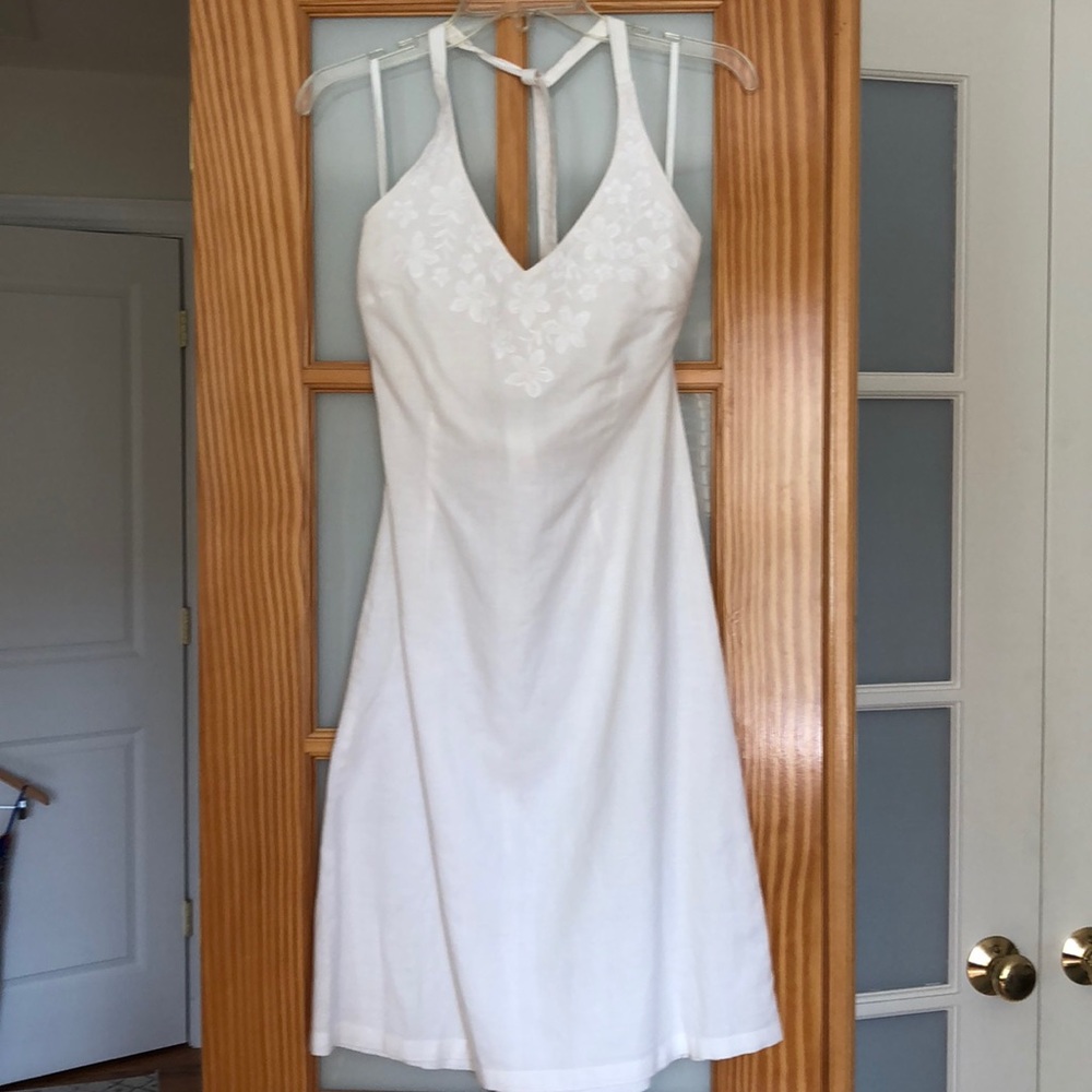 H&M white linen and cotton blend halter top dress